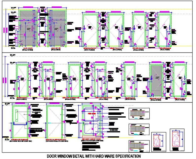 Door Designs DWG- Hardware Specs for Wooden, Fire, Shaft Doors